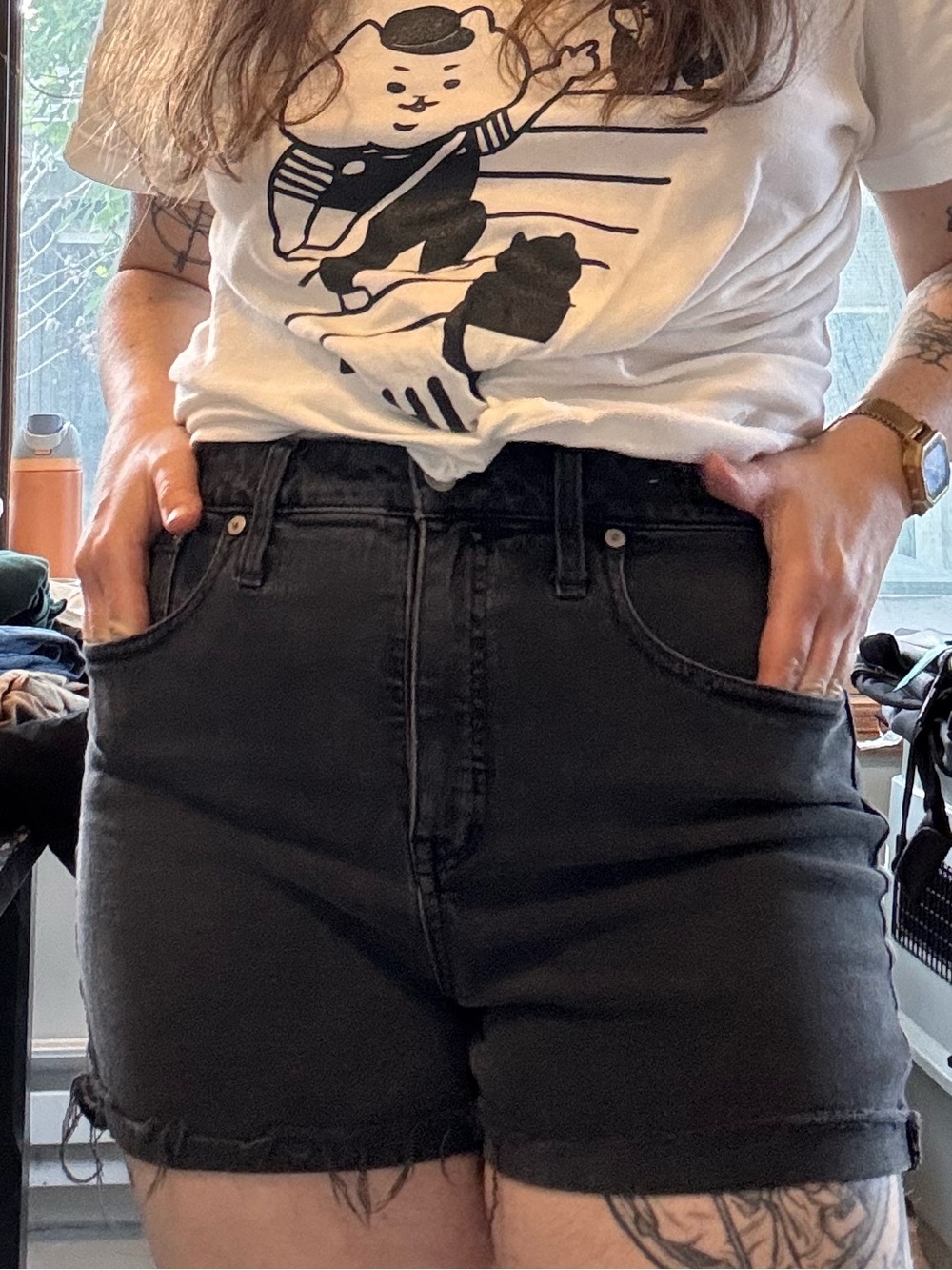 Curvy high rise black denim shorts